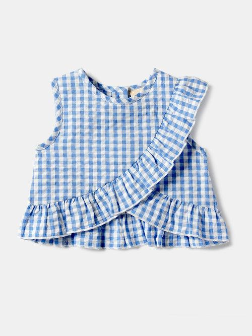 Nauti Nati Girls Blue-White Checked Top with Shorts