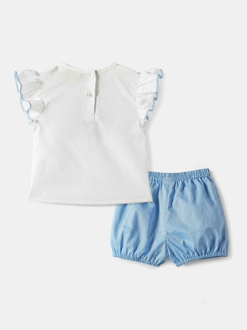 Nauti Nati Girls White Blue Printed Top with Shorts