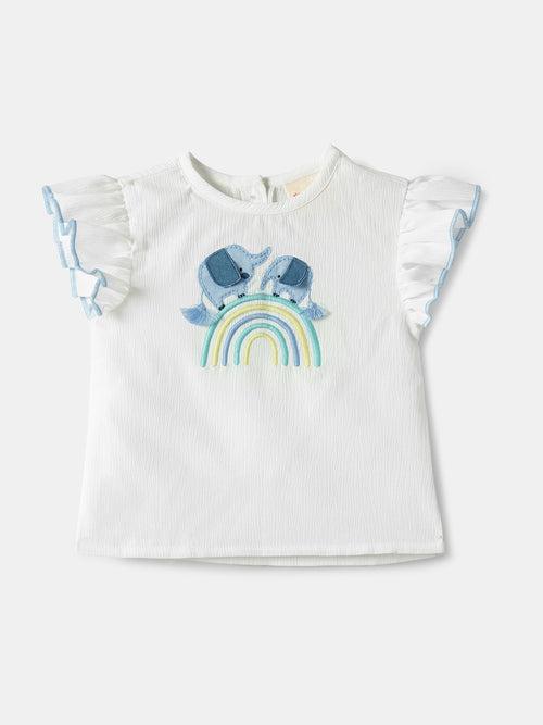 Nauti Nati Girls White Blue Printed Top with Shorts