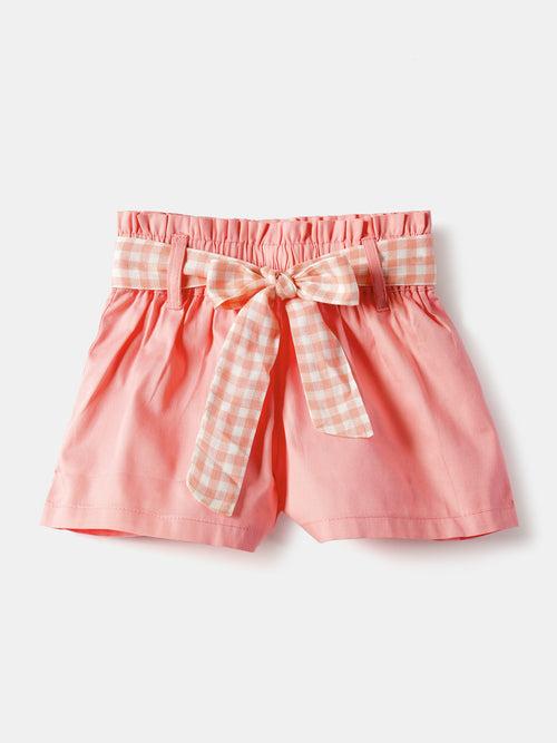 Nauti Nati Girls Checked Pure Cotton Top with Shorts