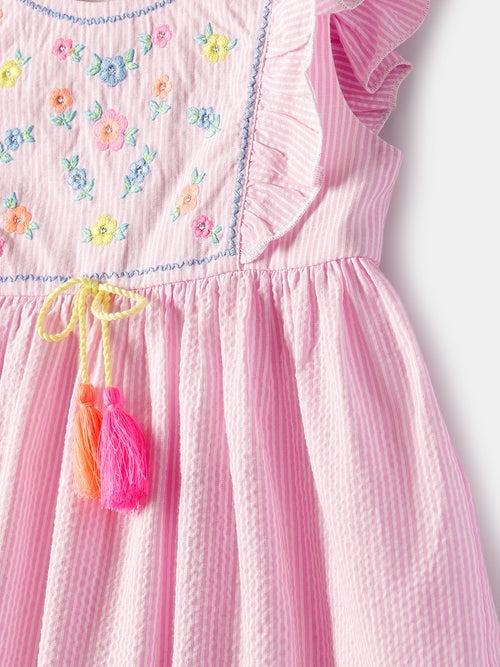 Nauti Nati Infants Embroidered Ruffled Sleeveless Cotton Fit and Flare Dress