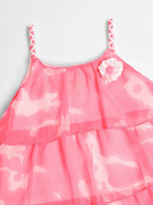 Nauti Nati Girls Pink Printed Sleeveless Dresses