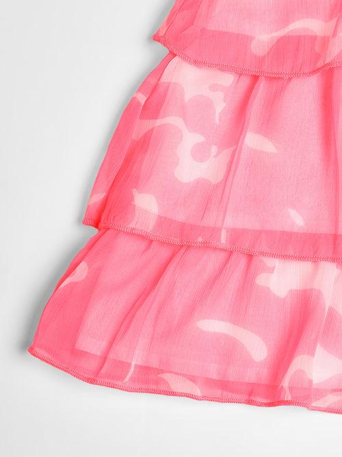 Nauti Nati Girls Pink Printed Sleeveless Dresses