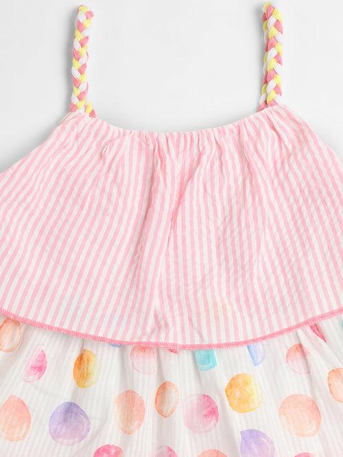 Nauti Nati Girls Pink-White Stripes Sleeveless Dresses