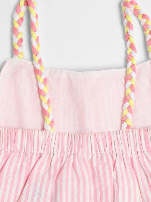 Nauti Nati Girls Pink-White Stripes Sleeveless Dresses