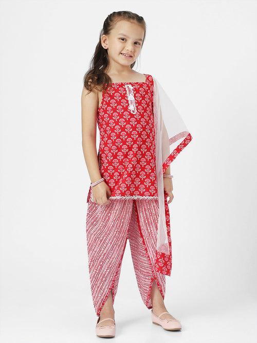 Nauti Nati Girls Floral Printed Pure Cotton Kurti with Dhoti Pants  Dupatta