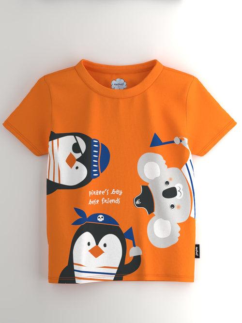 Boys Cobaltblue-Orange-White Graphic Printed Half Sleeve Pack of 3 T-Shirt