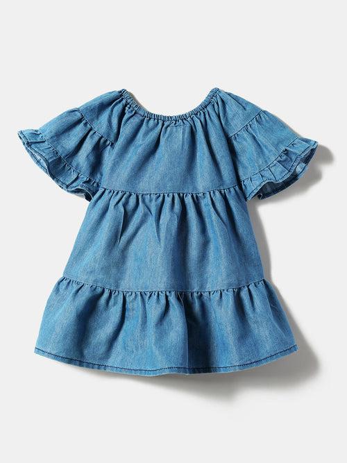 Nauti Nati Girls Floral Embroidered Pure Cotton A-Line Dress