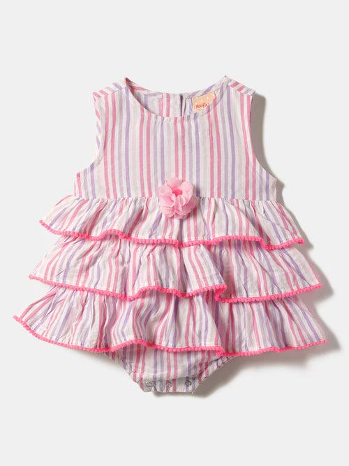 Nauti Nati Infant Girls Striped Layered Pure Cotton Fit  Flare Dress