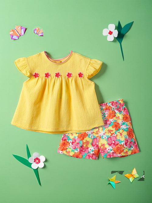 Nautinati Girls Printed Sleeveless Round Neck Top & Shorts Set