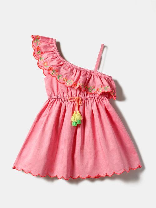 Nauti Nati Flutter Sleeve Ruffled Fit  Flare Cotton Dress