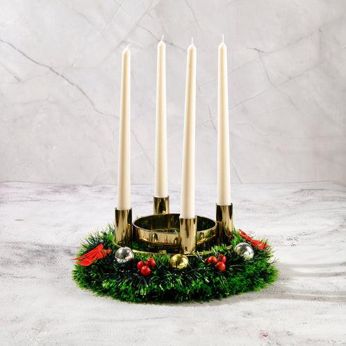 Set of 4 Pearl White Tapered Candles - Cinnamon Roll Scented