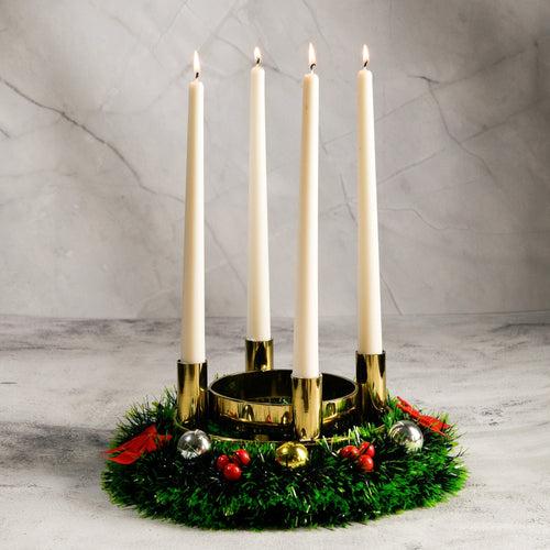 Set of 4 Pearl White Tapered Candles - Cinnamon Roll Scented