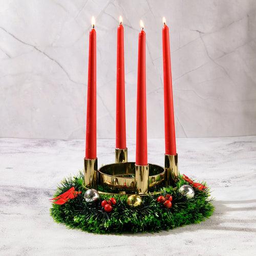 Set of 4 Cranberry Red Tapered Candles - Bergamot & Vanilla Scented