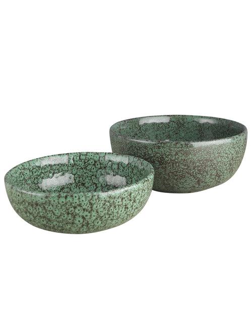 Foliage Green Ceramic Serving Bowls Set of Two - 6 and 7 Inch
