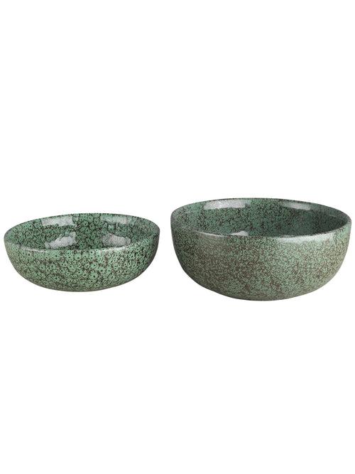 Foliage Green Ceramic Serving Bowls Set of Two - 6 and 7 Inch