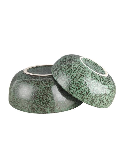 Foliage Green Ceramic Serving Bowls Set of Two - 6 and 7 Inch