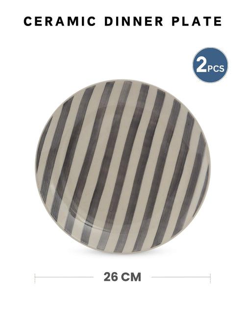 Hand Painted Crosswalk Grey Striped White Ceramic Dinner Plates Set of 2