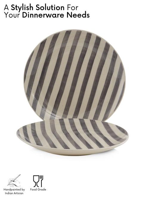 Hand Painted Crosswalk Grey Striped White Ceramic Quarter Plates Set of 2