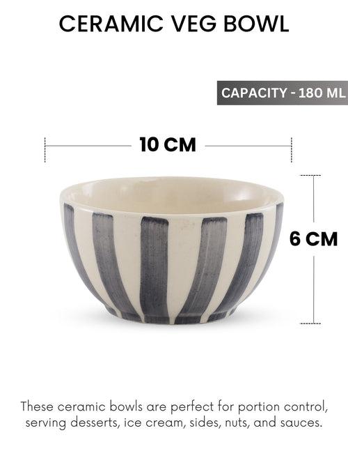 Crosswalk Hand Crafted Grey Striped White Ceramic Veg Bowls Set of 6