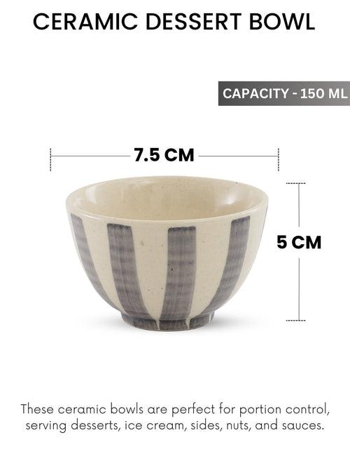 Crosswalk Hand Crafted Grey Striped White Ceramic Dessert Bowls Set of 6