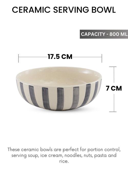 Crosswalk Hand Crafted Grey Striped White Ceramic 7 Inch Serving Bowls Set of 2