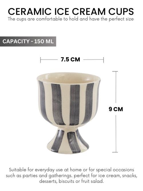 Crosswalk Hand Crafted Grey Striped White Ceramic Ice Cream Cups Set of 6