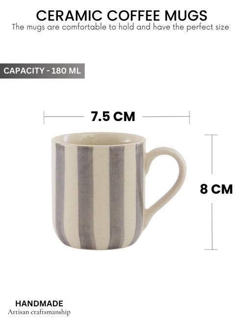 Crosswalk Handmade Grey Striped White Ceramic U Mugs Set of 6