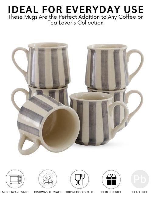 Crosswalk Handmade Grey Striped White Ceramic Coffee Mugs Set of 6