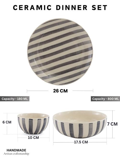 Hand Painted Crosswalk Grey Striped White Ceramic 10 Pc Dinner Set