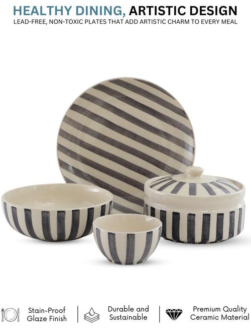 Crosswalk Handmade Grey Striped White Ceramic 11 Pc Dinner Set