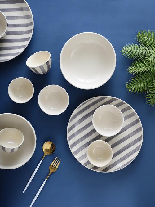 Crosswalk Handmade Grey Striped White Ceramic 20 Pc Dinner Set