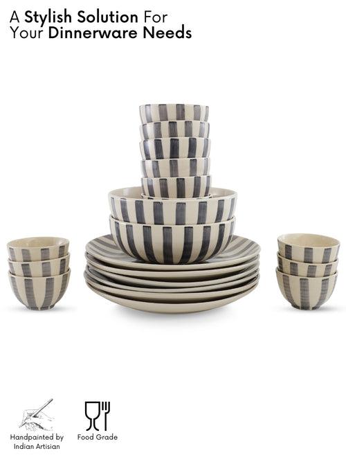 Crosswalk Handmade Grey Striped White Ceramic 20 Pc Dinner Set