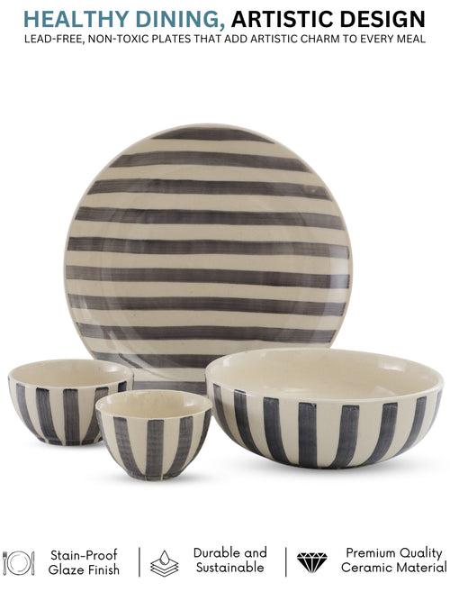 Crosswalk Handmade Grey Striped White Ceramic 20 Pc Dinner Set