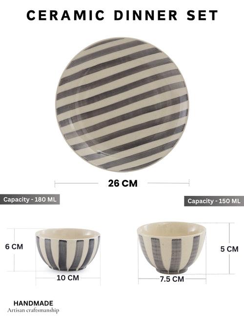 Crosswalk Handmade Grey Striped White Ceramic 20 Pc Dinner Set