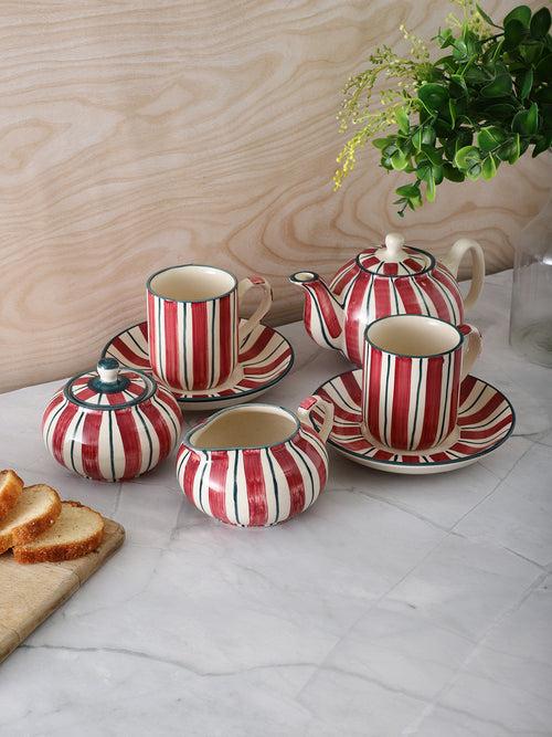 Handmade Melon Memory Offwhite and Red Ceramic Morning Set