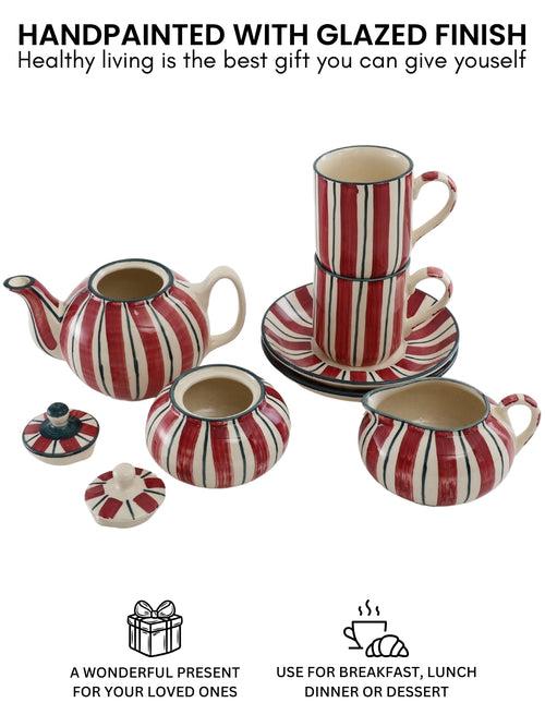 Handmade Melon Memory Offwhite and Red Ceramic Morning Set