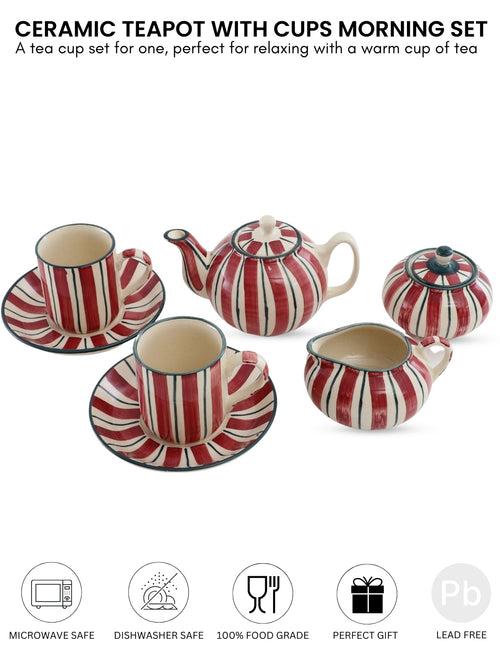 Handmade Melon Memory Offwhite and Red Ceramic Morning Set