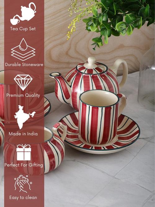 Handmade Melon Memory Offwhite and Red Ceramic Morning Set