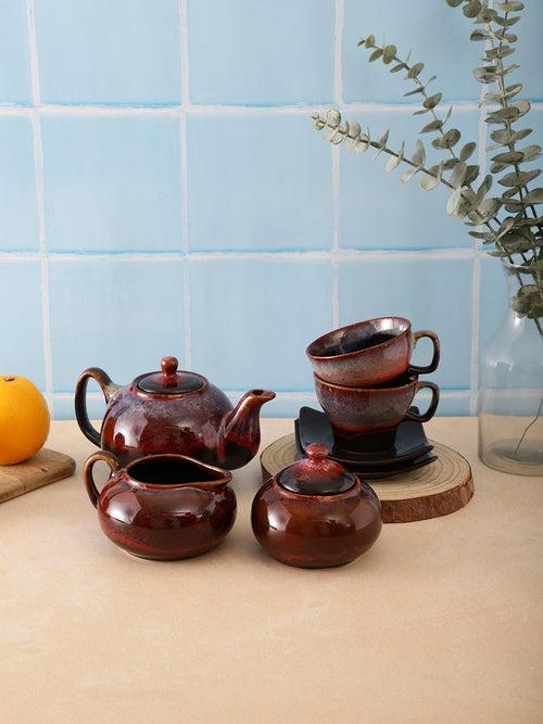 Hand-made Brown Red Studio Pottery Ceramic Tea Set