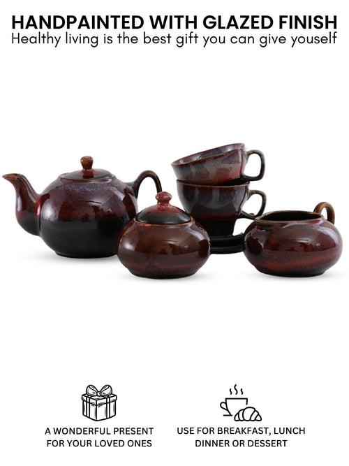 Hand-made Brown Red Studio Pottery Ceramic Tea Set