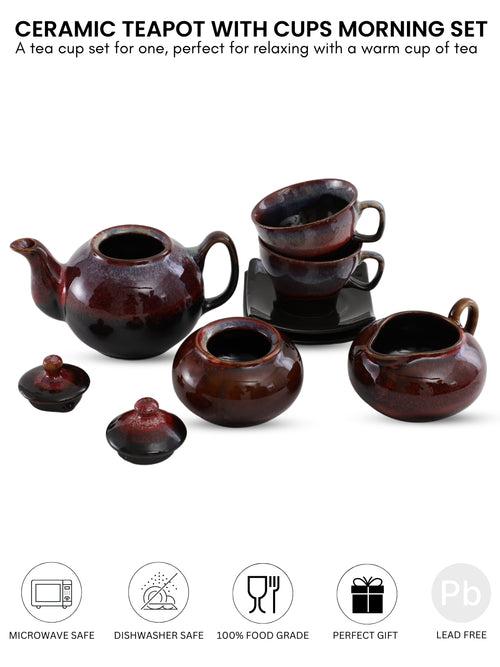 Hand-made Brown Red Studio Pottery Ceramic Tea Set