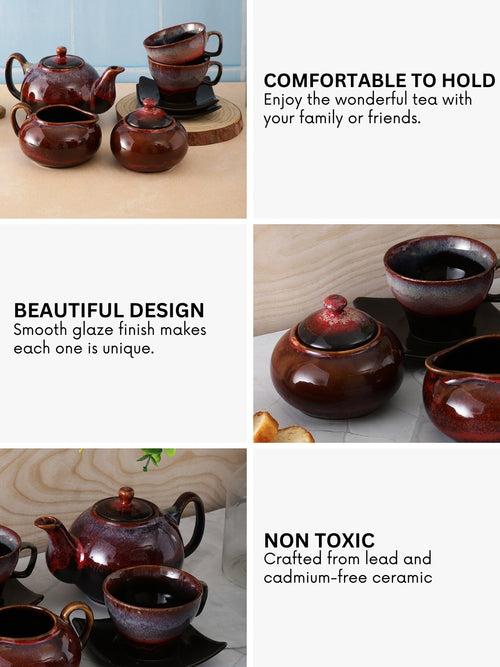 Hand-made Brown Red Studio Pottery Ceramic Tea Set