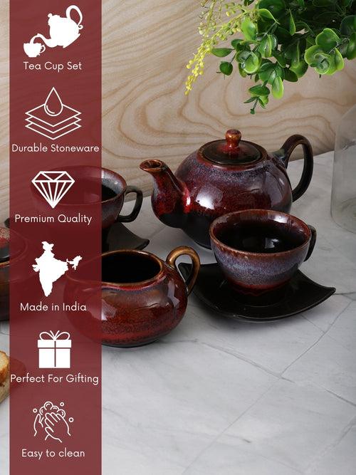 Hand-made Brown Red Studio Pottery Ceramic Tea Set