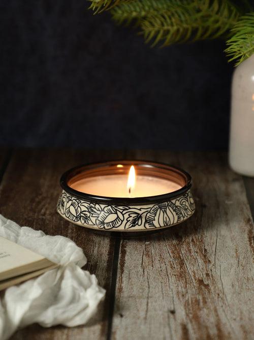 Kalamkari Ivory 6 Inch Ceramic Scented Candle