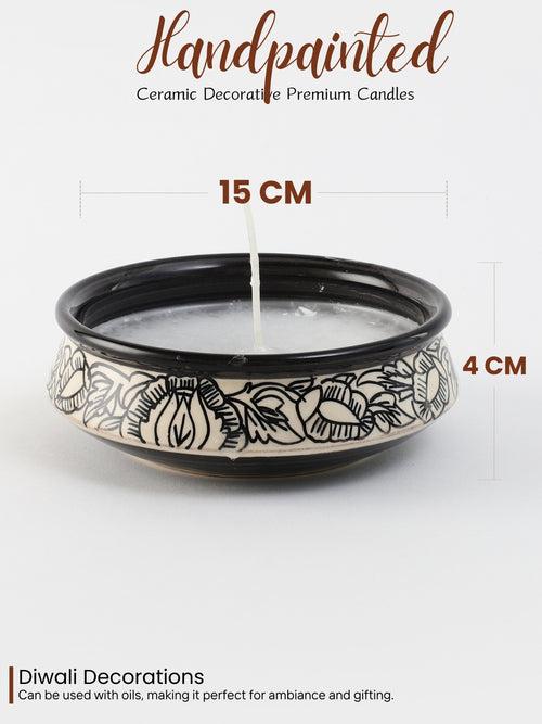 Kalamkari Ivory 6 Inch Ceramic Scented Candle