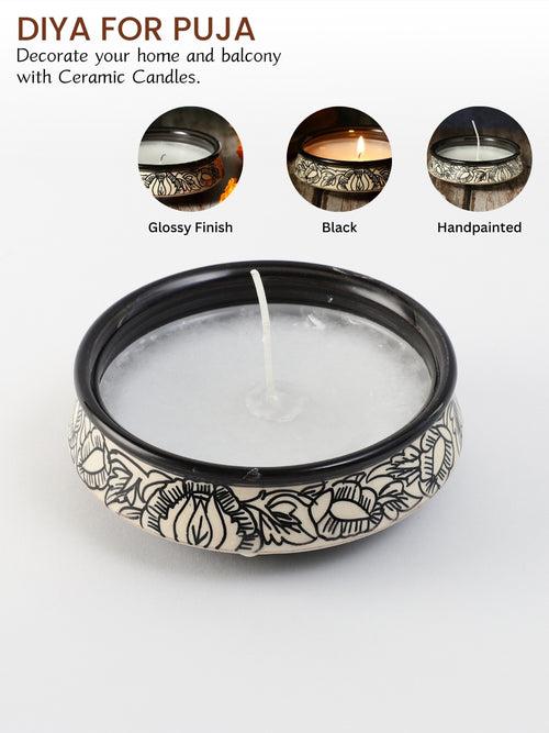 Kalamkari Ivory 6 Inch Ceramic Scented Candle