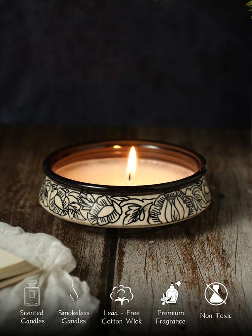 Kalamkari Ivory 6 Inch Ceramic Scented Candle