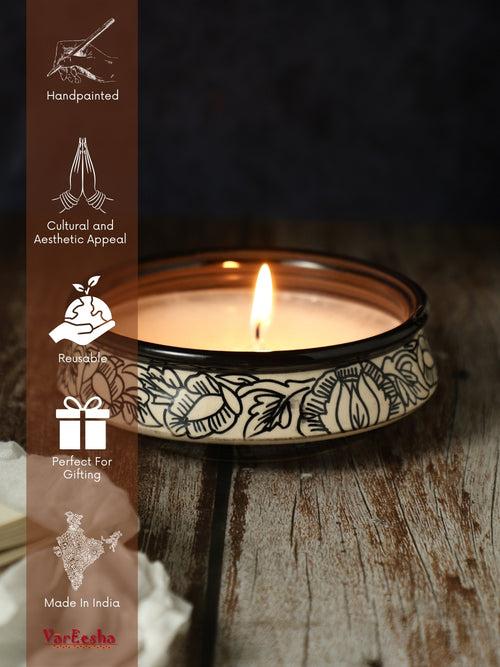 Kalamkari Ivory 6 Inch Ceramic Scented Candle