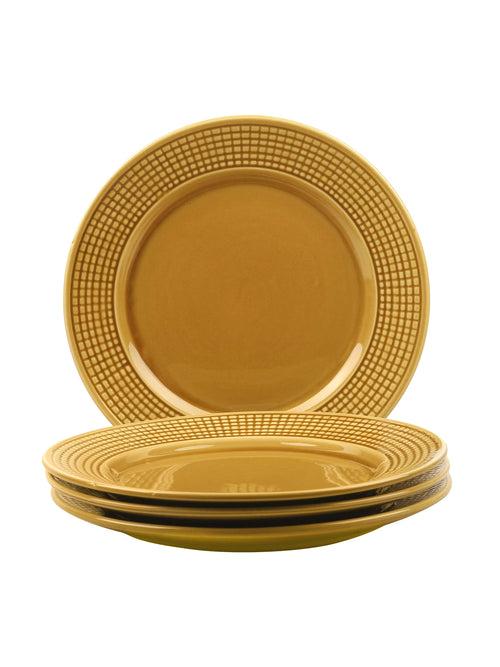 Gold Mustard Ceramic 10 Inch Dinner/Full Plates Set of Four